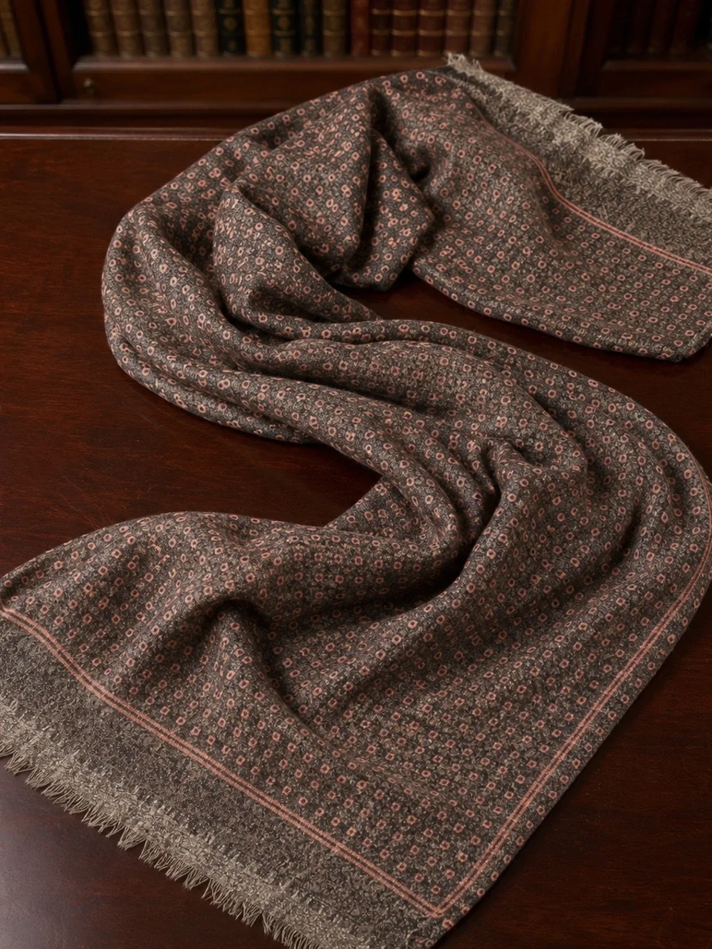Isaia Taupe and Pink Scarf with Pink Micro-Pattern